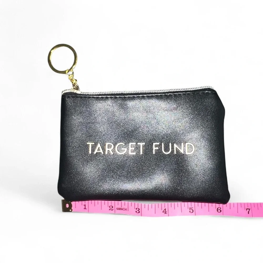 Target Fund Black Coin Purse Keychain Mini Zip Pouch Gold Hardware